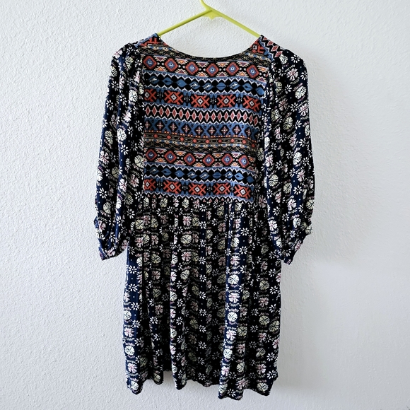 Umgee floral mini dress size M boho southwestern tunic flowy blue orange - Picture 7 of 9